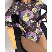 Χαμηλού Κόστους Rash Guards One Pieces-Γυναικεία Προστατευτικά Μαγιό Ολόσωμα μαγιό Γραφική Μπόχο Δίχτυ Προστασία UV Αναπνέει Μακρυμάνικο Μαγιό Σέρφινγκ Παραλία Διακοπές Άνοιξη