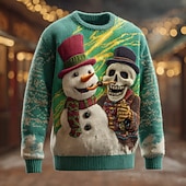 preiswerte Hässliche Pullover für Männer-Hässlicher Weihnachtspullover Herren Schneemann Pullover Strickware Rundhalsausschnitt Lässig Urlaub Täglich Festival 3D-Druck warm halten Langarm Herbst Winter Grün 1# Grün 2# Grün