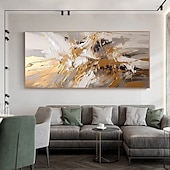 cheap Abstract Paintings-Gold oil painting handmade White Abstract Oil Painting on Canvas hand painted Bright Textured Original Foil Painting Art Large Modern Art painting for Living Room Wall Art Decor