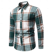 preiswerte Herren-Oberhemden-Herren Hemd Flanellhemd Kariertes Hemd Knopfhemd Overshirt Karomuster Outdoor Straße Blau Schwarz Rosa Rote Langarm Revers Frühling &amp; Herbst Bekleidung