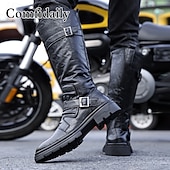 preiswerte Biker -Stiefel-Schwarze Motorradstiefel für Herren aus Kunstleder mit Riemen – elegant und robust, ideal für Biker und den lässigen Alltag.