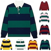 economico Polo da rugby da uomo-Per uomo A righe Polo da rugby Manica Lunga Magliette polo Camicie con Colletto Casual Scuola All'aperto Athleisure Stampa 3D Primavera Autunno Inverno Rosso Blu Arancione