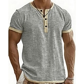 billige Casual T-skjorter for menn-Herre T skjorte Henly-skjorte T-skjorter Kortermet skjorte Kortermet Henley Sommer Vår Fargeblokk Mote Designer Grunnleggende Lapper Feriereise Gate Ut på byen Blå Svart Rosa Topp T-skjorte for menn