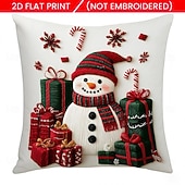 abordables Literie de Noël-Housse de coussin bonhomme de neige de Noël, imprimée en 2D, douce et moelleuse, pour canapé, salon et décoration de Noël.