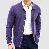 cheap Men's Cardigan Sweater-Men's Sweater Cardigan Sweater Ribbed Knit Regular Tops Knitted Plain Turndown Vacation Fashion Casual Office Clothing Apparel Spring &amp;  Fall Navy Blue S M L
