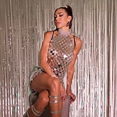 cheap Tops &amp; Sets-Samba Dancewear Splicing Sequins Women's Performance Party Theme Party Sleeveless Polyesterl Performance Costume