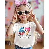  Cotton Kids Girls' Black White Graphic Funny Slang 67 T shirt Tee Crew Neck Short Sleeve Vacation Sports & Outdoor Dailywear Active Designer Casual Printing Summer