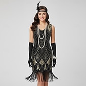 preiswerte 1920er Kleider-Set Goldene Zwanziger 1920er Knielang Flapper Kleid Outfits Zubehörset mit Zubehör Ärmellos Der große Gatsby Hochzeitsgast Pailletten Quastenfransen Pailletten Quaste V Ausschnitt Kostüm Damen