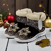 baratos Sapatos de Natal Femininos-Botas femininas natalinas quentinhas com forro de pele e estampa fofa de Papai Noel com gatinho – estilo aconchegante de inverno, sola leve antiderrapante, perfeitas para festas de fim de ano, passeios ao ar livre, uso casual e para presentear no Natal.