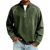  Voor heren Overhemd van 100% katoen met zure wassing T-shirt Lange mouw Opstaand Lente Herfst Herfst winter Effen Vintage Streetwear Casual Rits omhoog Standaard Casual Huis Straat Zwart Roze