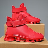 abordables Zapatillas Informales-Zapatillas deportivas rojas para hombre: elegantes y cómodas, con parte superior de malla y cámara de aire, perfectas para un look informal en vacaciones y fiestas navideñas.