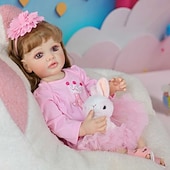 cheap Dolls-Reborn Baby Dolls - 22 Inch Soft Body Realistic Baby Doll Girl Lovely Awake Blond Hair Girl Bebe Reborn de Silicona Real Life Baby Dolls with Gift Box for Kids Age 3 Collectors Christmas Gift