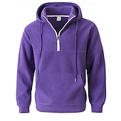 お買い得  メンズベーシックパーカー-男性用 パーカー クォータージッパーパーカー フリースパーカー ブルー ブラック パープル ライトグレー ダックグレー フード付き 平織り ジッパー ポケット スポーツ 日常 祝日 ポリエステル ストリートファッション ベーシック カジュアル 秋 冬 衣類 パーカー トレーナー