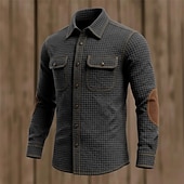 preiswerte Freizeithemden für Herren-Herren Hemd Waffelhemd Freizeithemd Cargohemd Schwarz Dunkel Blau Kaki Grau Langarm Einfach Revers Outdoor Lässig Patchwork Bekleidung Mode Retro Vintage Klassisch