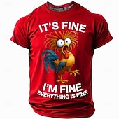  Herren-T-Shirt mit Hahn-Motiv, witzigem Slang-Aufdruck, Kurzarm, 3D-Print, Rundhalsausschnitt, modisch, alltagstauglich, Streetwear, schwarz, rot, blau, Sommer, Frühling, Größen: S, M, L, XL, XXL, XXXL