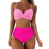 זול טנקיני וביקיני לגלישה-בגדי ריקוד נשים בגד ים מקומט סטים של ביקיני בגדי ים אחיד בגדי ים ורוד בהיר שחור נושם ללא שרוולים - גלישה חוף שחייה קיץ