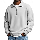 voordelige Klassieke polo voor heren-Voor heren Wafel Poloshirts Met Textuur Casual Buiten Kwart ritssluiting Lange mouw Modieus Modern Effen Kleur Met Textuur Gebreid Lente &amp; Herfst Alle seizoenen Ruim Passend Zwart Marineblauw