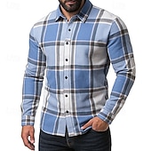 preiswerte Herren-Oberhemden-Herren Hemd Flanellhemd Kariertes Hemd Knopfhemd Overshirt Karomuster Outdoor Straße Blau Schwarz Rosa Rote Langarm Revers Frühling &amp; Herbst Bekleidung