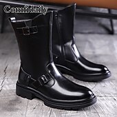 abordables Bottes de combat-Bottes militaires noires pour hommes en similicuir avec boucles – élégantes et pratiques, adaptées aux aventures en plein air et aux activités décontractées