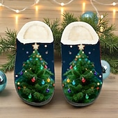 economico Ciabatte e infradito da uomo-pantofole da uomo con slitta natalizia - scena invernale con Babbo Natale e renne, comode pantofole foderate in pile per il comfort durante le vacanze, il relax e le occasioni festive