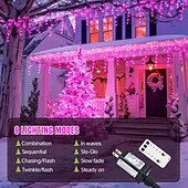 Недорогие Питание от электросети-Рождественская сосулька, 33 фута, 400 светодиодов, 48 капель, 8 функций, таймер, дистанционное управление, прозрачный провод, подключаемые гирлянды, праздничные, свадебные, вечерние, декоративные огни, низкое напряжение, безопасная розетка