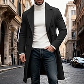 abordables Manteaux &amp; vestes-Homme Manteau d'Hiver Manteau Trench-Coat Long Trench-coat Extérieur Occasionnel Automne Hiver Polyester Chaleur Thermique Vêtements d'extérieur Vêtement Tenue Classique Uni Avec Poches Col à Revers