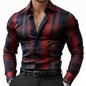 billige Herresatengskjorte-Herre Geometrisk Gitter / Teppe Skjorte Sateng skjorte Dresskjorter Langermet Business Casual Feriereise Hverdag Sommer Vår Høst Aftæpning 3D-utskrift Skjorter med knapper Svart Militærgrønn