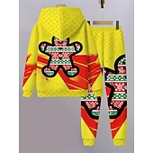 voordelige Kerstsets voor kinderen-Kerstmis Jongens 3D Grafisch Ruitjes Peperkoek mannen Kerstsets kerstcadeau Set met capuchon en joggingbroek Lange mouw Lente Herfst Dagelijks Basic Casual Kinderen 4 jaar + Capuchon Buiten Vakantie