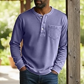 billiga Casual Henley T-shirt-SoftFade™ Herr Henley Skjorta 100% Bomull Syra Tvättad Skjorta T-shirt Tee Lång Ärmar Vintage Fast Retro Vintage Avslappnad Vintage Stil Garment Dyed Blekt Henley Avslappnad Vår Höst Rosa Lila Henley