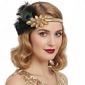 abordables Accessoires et plus-Années Folles Années 1920 Serre Tête Flapper Coiffure Accessoires pour Cheveux Gatsby le Magnifique Fille Flapper Plume Déguisement Femmes Noël Carnaval Mascarade Soirée à thème rétro Danse Charleston