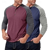 preiswerte Lässiges Henley-T-Shirt-2-teiliges Henley-Shirt für Herren, Baseball-T-Shirt, Kurzarm, Farbblock-Design, Basic, Boho-Stil, Raglanärmel, für Outdoor, Freizeit, Alltag, Sommer, Herbst, alle Jahreszeiten, schwarzes