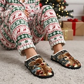 baratos Sapatos de Natal Femininos-Pantufas femininas de Natal com estampa de rena - pantufas macias de pelúcia para uso interno no inverno, com um adorável desenho de rena, calçado quente de lã para a temporada de festas e ótimos