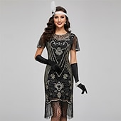 economico Abiti degli anni '20-Set Anni Ruggenti Anni 1920 Lunghezza al ginocchio Lunghezza corta Abito Flapper Abiti Costume da festa con accessori Manica illusione Maniche corte Il grande Gatsby Invitato al matrimonio Paillettes