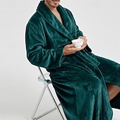 Недорогие Халаты-Муж. Домашняя одежда Ночная рубашка Ночная сорочка Банное платье Полотняное плетение Стиль Удобная обувь Дом Повседневные Хлопок Сохраняет тепло Дышащий V-образный вырез Длинный рукав Осень Зима