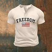 cheap Patriotic-Men's Letter American Flag Short Sleeve Shirt T shirt Tee Tee Top Short Sleeve T shirt 3D Print Henley Shirt Fashion Designer Casual Vacation Daily Holiday White Khaki All Seasons Clothing Apparel S