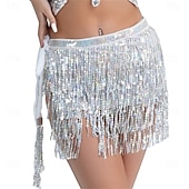 cheap Belly Dancewear-Samba Dancewear Belly Dance Performance Costume Sequin Tassel Hip Scarf Bead Waist Chain Indian Dance Performance Waist Scarf.l Performance Costume