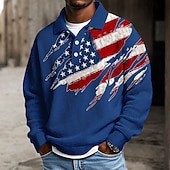 voordelige Patriottische 250 Polos-4 juli 2026 250e Voor heren Amerikaanse Amerikaanse vlag Polo Met Textuur Lange mouw Poloshirt Revers Casual Sportkleding Alledaagse kleding 3D-afdrukken Lente Herfst Winter blauw Wit Rood