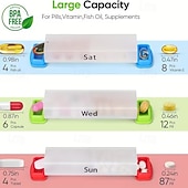 abordables stockage de bagages et de voyage-Pilulier hebdomadaire 7 jours avec 2 compartiments journaliers - format voyage, couvercle facile à ouvrir, plastique résistant, blanc - idéal pour les vitamines et l'huile de poisson &amp;stockage