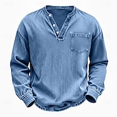voordelige Casual Henley-T-shirt-Voor heren Henley-shirt Overhemd van 100% katoen met zure wassing T-shirt T-shirt Lange mouw Wijnoogst Effen kleur Retro vintage Casual Vintagestijl Kledingstuk geverfd gewassen Henley Casual Lente