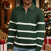 preiswerte Herrenpullover-Herren Weihnachtspullover Pullover Pullover mit Viertelreißverschluss Strickpullover Gerippt Stricken Normale Oberteile Gestrickt Gestreift Halber Reißverschluss Mode Lässig Urlaub Alltagskleidung