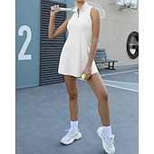 billiga Kvinnors klänning-Dam Solid färg Tennisklänning Sportklänning Snabb tork Elastisk Andningsfunktion Tennis Träning Löpning Dragkedja Klänningar Svart Vit Rosa Tenniskläder