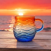 voordelige Mokken &amp; Bekers-Zeeglas zonsondergang mok 12 oz, handgemaakte mok met oceaan golfpatroon en kustthema, uniek getextureerd artistiek drinkgerei voor koffie, thee en cadeau voor liefhebbers van oceaan, strand en surfen