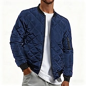 cheap Men's Downs &amp; Parkas-Men's Bomber Quilted Jacket Diamond Padded Jacket Winter Outdoor Chunky Varsity Flight Windproof Warm Trench Coat Top Quilted Seams Cotton Outwear Overcoat Full Zipper Camping Hiking Hunting Fishing