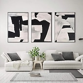 お買い得  抽象画-手描きの油絵、黒、グレー、白、モダン、抽象、キャンバスの油絵、ミニマリスト、テクスチャ、壁アート、手作りの絵画、リビングルーム、壁アート、ホームデコレーション