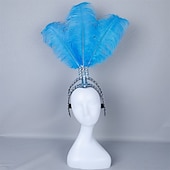abordables Accesorios-Carnaval 2026 Accesorios Samba del Carnaval de Río Diadema de Showgirl de Plumas de Avestruz Blanca - Diadema de Cristales y Piedras - Accesorio de Vestuario Burlesque Gatsby para Festival de Brasil