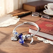 olcso Női karkötő-Ezüst karkötő többszínű kristályokkal és szív, hold és gyöngy medálokkal – testreszabható női karperec