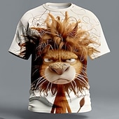 ieftine Tricouri cu imprimeu animal-Bărbați Animal Leu Amuzant Morocănos Tricou Manșon scurt Tricou Tipărire 3D Stil Nautic Cămașă Exagerat Designer Petrecere Concediu Maro Vară Primăvară Îmbrăcăminte S M L XL XXL XXXL