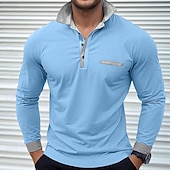 economico Polo classica da uomo-Per uomo Semplice Maglia da golf Manica Lunga Bavero Vacanza Essenziale Tempo libero Sportivo Ferie Casual Quotidiano Patchwork Tasca Bottoni Tutte le stagioni Blu chiaro Nero Bianco