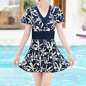 billiga One Pieces &amp; Tankinis-Dam Rash-guards Baddräkt Badkläder Badkläder Vit Mörkblå UV-skydd Magkontroll Surfing Strand Semester Sommar