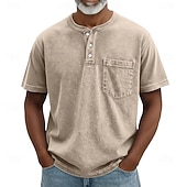 voordelige Casual Henley-T-shirt-SoftFade™ Heren Henley Shirt 100% Katoen Acid Wash Shirt T shirt Tee Korte Mouw Retro Vintage Casual Button Up Zak Garment Dyed Zomer Lente Herfst Donkerbruin Zwart Roze Henley T-Shirt